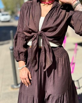 Gilet MARIA chocolat - LARAETHNICS - Boutique La Chamade - Brive