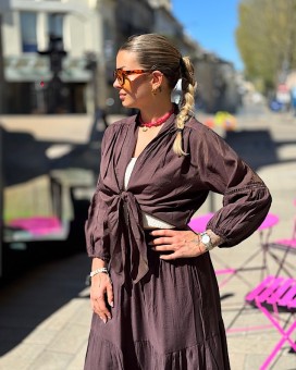 Gilet MARIA chocolat - LARAETHNICS - Boutique La Chamade - Brive