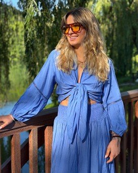 Gilet MARIA bleuet - LARAETHNICS - Boutique La Chamade - Brive