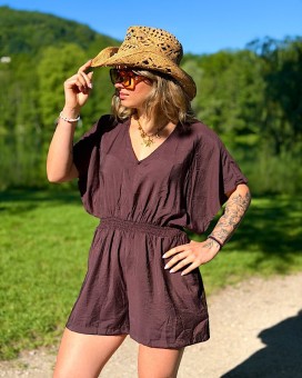 Combi-short SELENA choco- LARAETHNICS- Boutique La Chamade - Brive